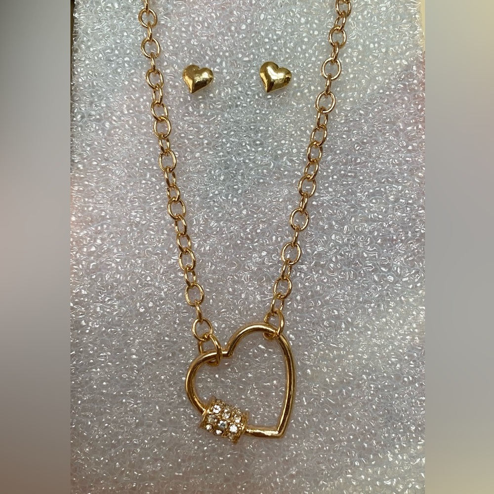 Fine rose- gold plated heart, necklace, and earring set